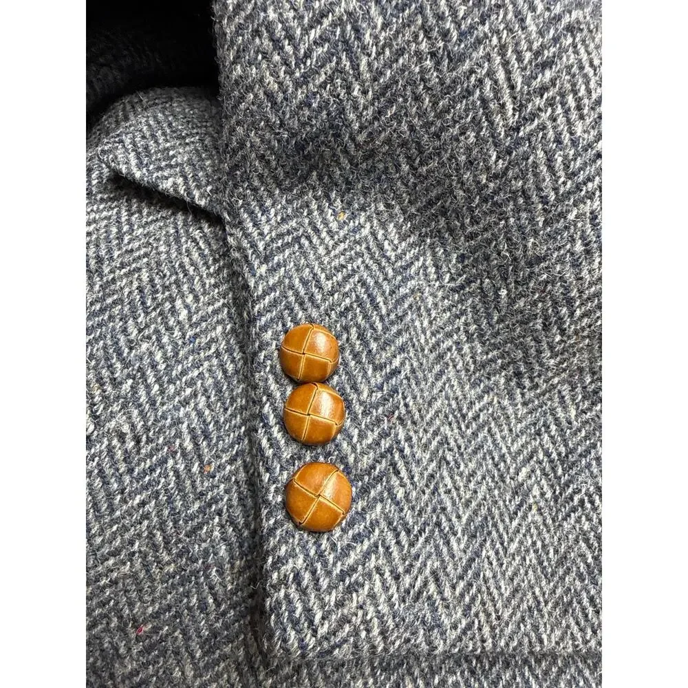 Harris Tweed Mens Scottish Wool Blazer Jacket Size 38/40 Blue Beige Herringbone